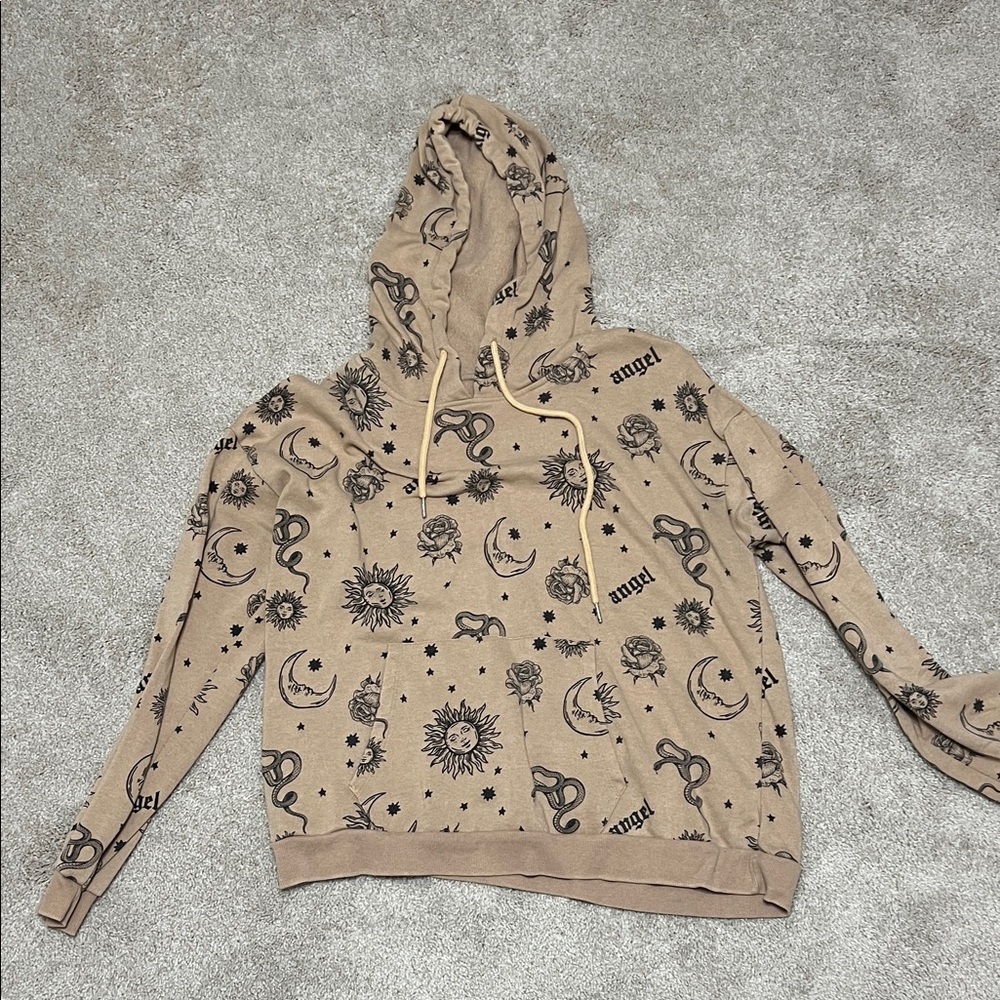 No Boundaries Tan Hoodie with Celestial Print
